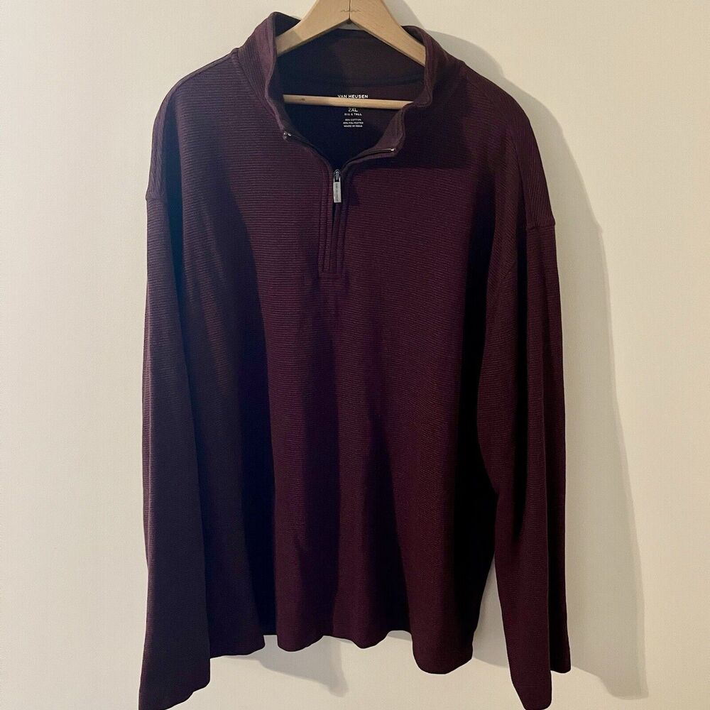 Van Heusen‎ Mens Big & Tall 2XL Never Tuck Pullover 1/4 Zip Spiced Currant